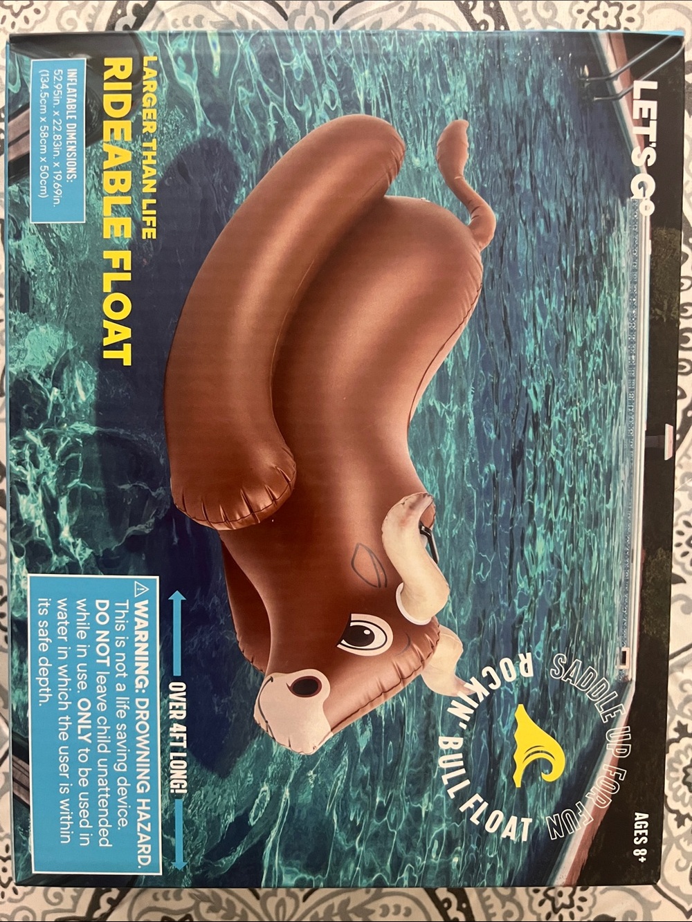 Brown Inflatable Rocky Bull Rideable Float for Kids